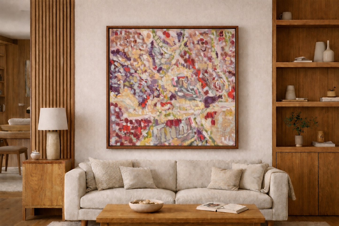 Fluisterende tuin, abstract painting, 110 x 110 cm