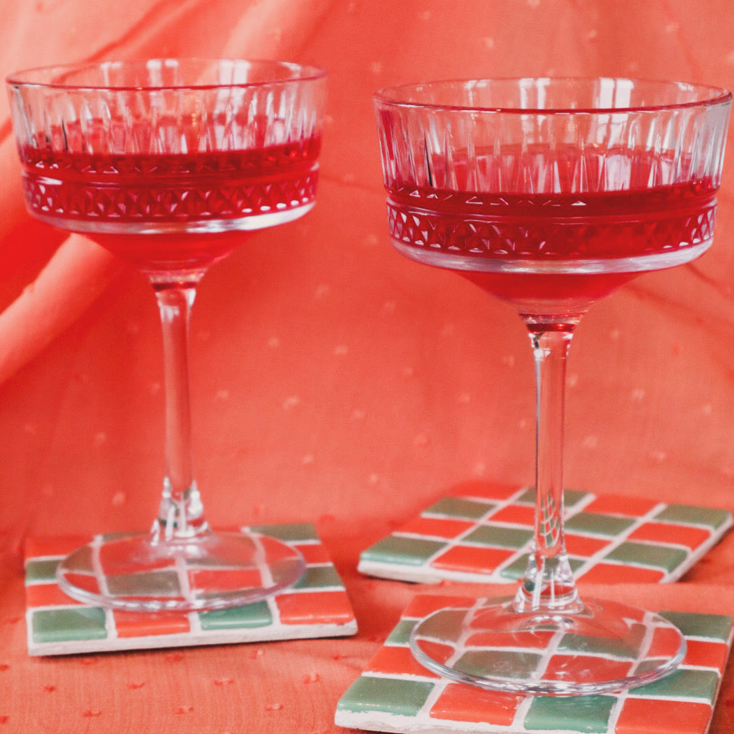 Onderzetter, 10 x 10 cm Retro (groen en oranje)