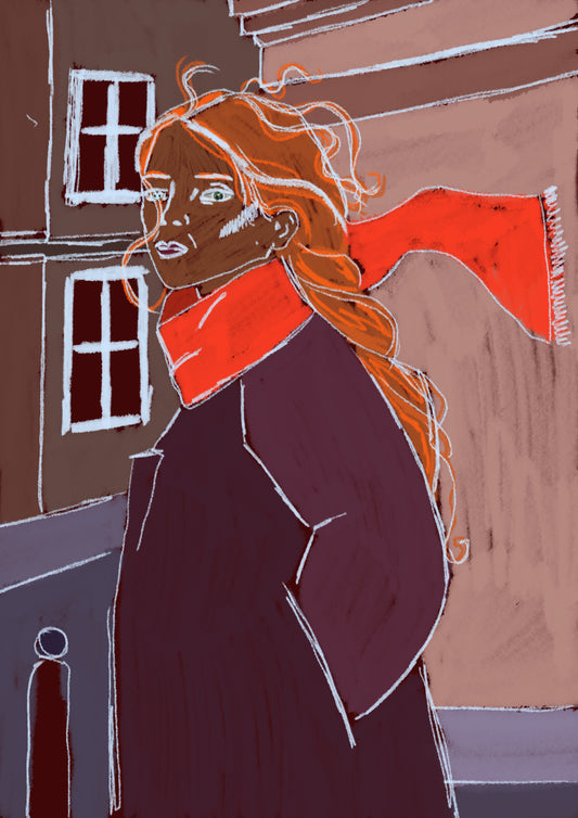 Red scarf, print