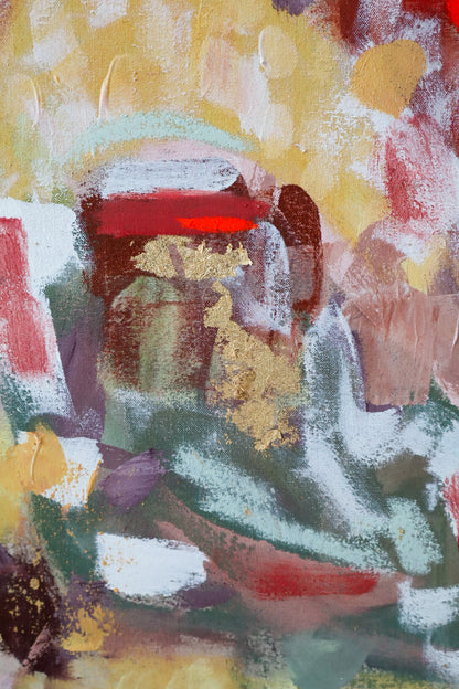 Fluisterende tuin, abstract painting, 110 x 110 cm