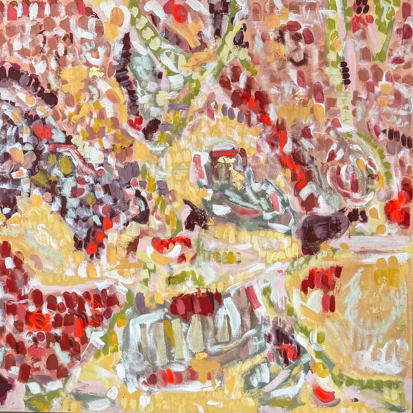 Fluisterende tuin, abstract painting, 110 x 110 cm