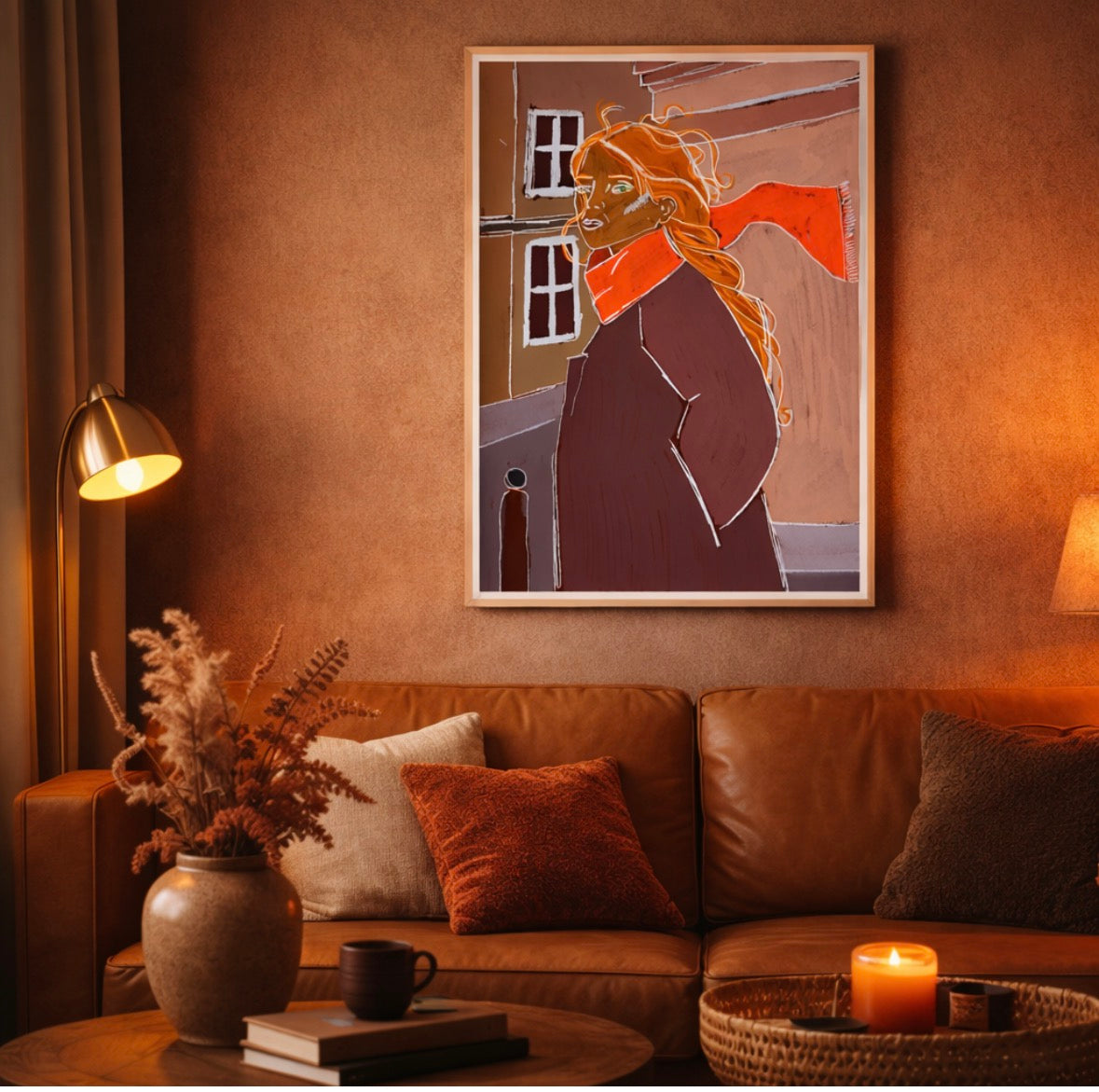 Red scarf, print