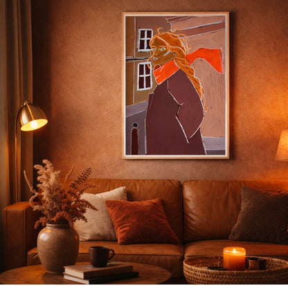 Red scarf, print