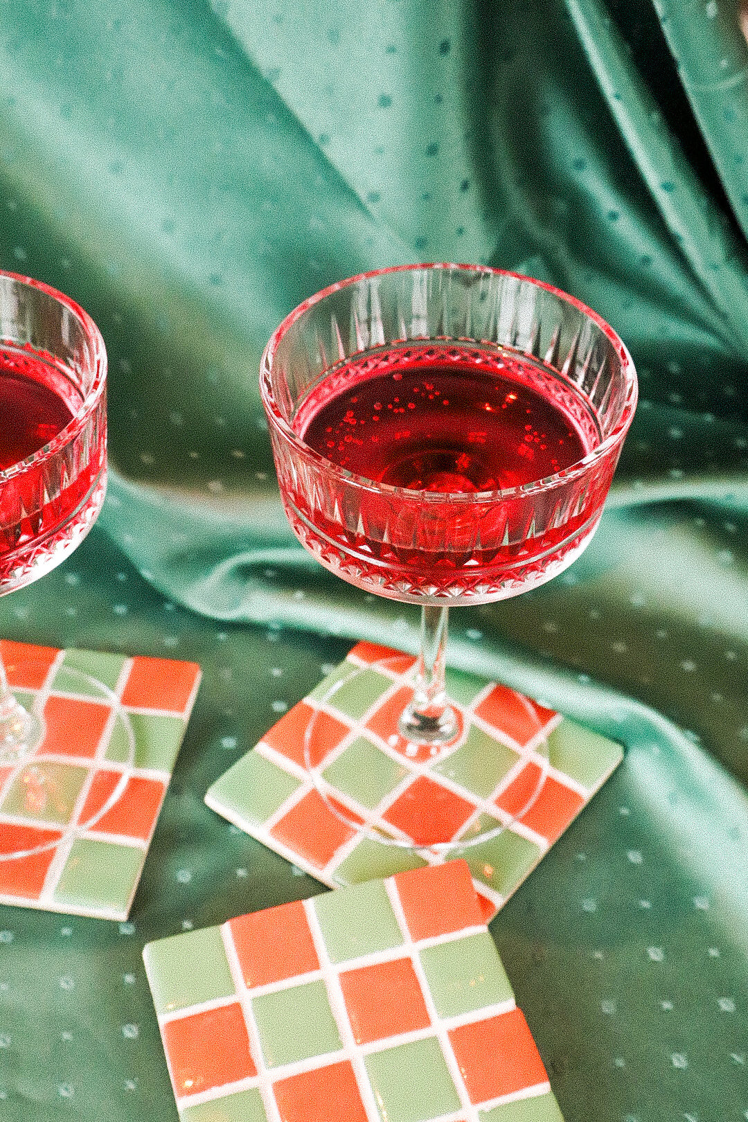 Onderzetter, 10 x 10 cm Retro (groen en oranje)